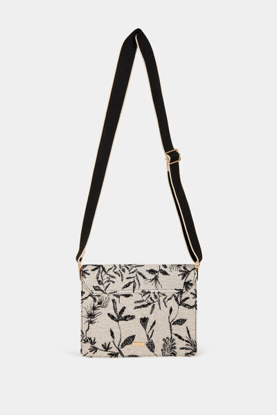 Flap bag with vegetal print black ladies'
