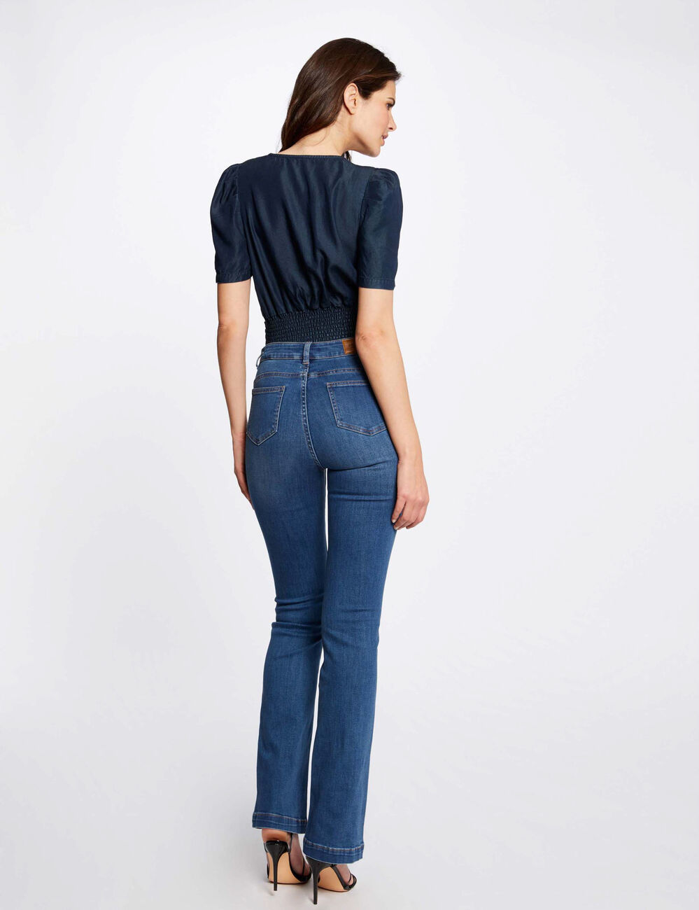 Straight jeans with braided details denim stone women
