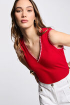 Sleeveless vest top red women