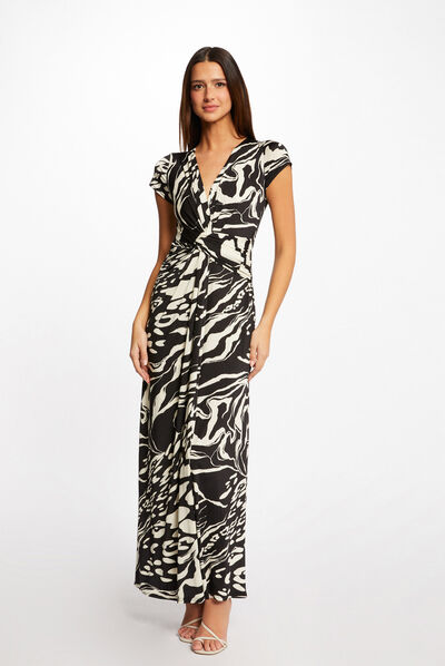 Maxi straight dress abstract print black ladies'