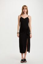 Robe midi ajustée fendue noir femme