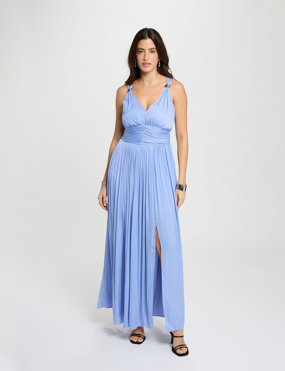Long dress with v-neck blue women