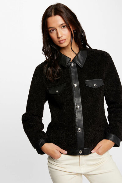 Jacket with faux leather details black ladies'