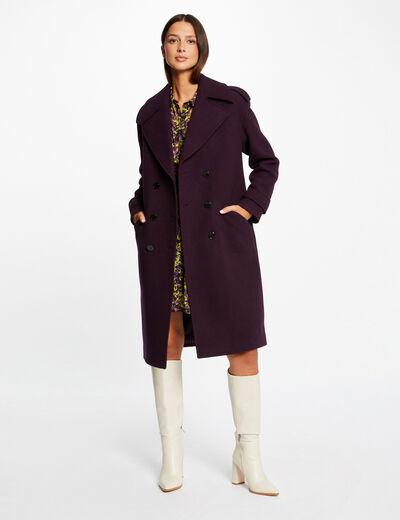 Long straight double breasted coat dark purple women