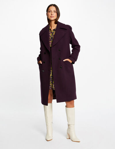 Long straight double breasted coat dark purple ladies'