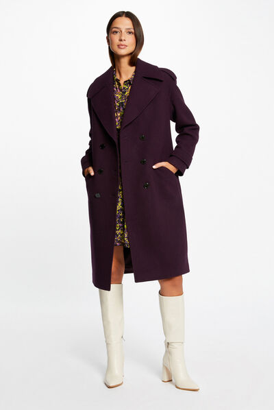 Long straight double breasted coat dark purple ladies'