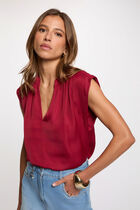 Satin short-sleeved blouse bordeaux women