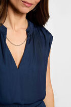 Satin short-sleeved blouse navy blue women