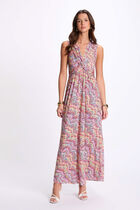 Robe longue droite imprimée multicolore femme