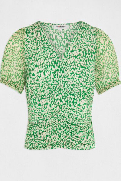 Short-sleeved t-shirt abstract print green ladies'