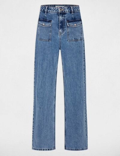 High-waisted wide leg jeans jean double stone ladies'