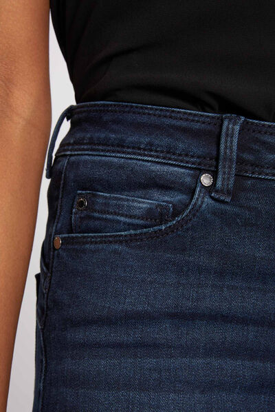 Slim-fit stretch-fabric 7/8 jeans navy ladies'