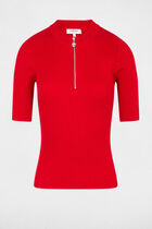 Short-sleeved ribbed jumper red women