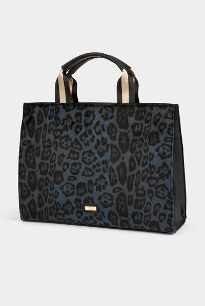 Rectangular shopper bag leopard print green ladies'