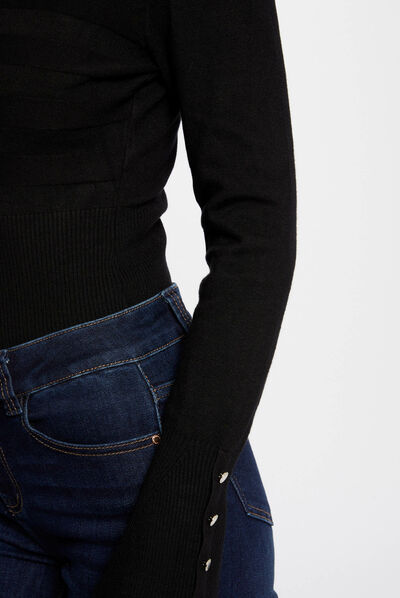 Long-sleeved jumper with V-neck black ladies'