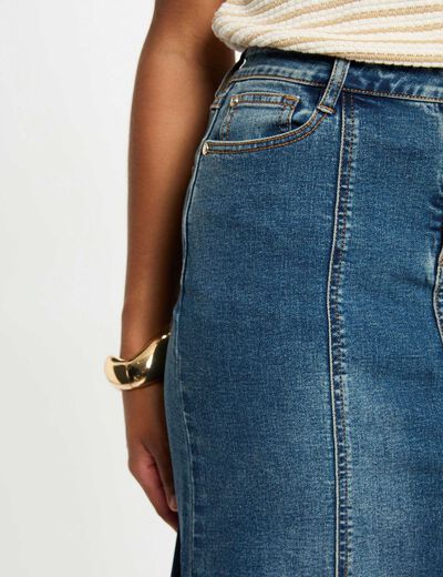 Midi fitted denim skirt stone wash denim women