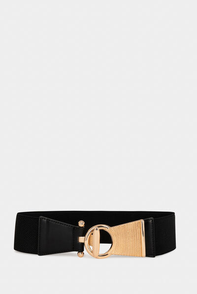 Elasticised belt with toggle fastening black ladies'