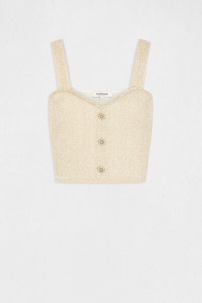 Jumper vest top with metallised threads ecru ladies'