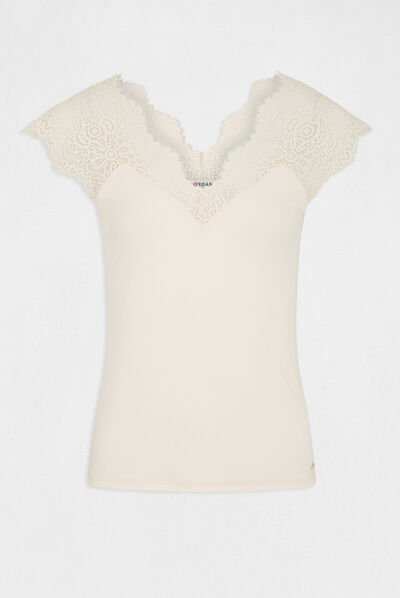 Vest top with wide straps and lace ivory ladies'