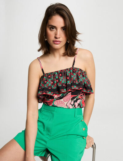 Printed top with ruffles multicolor women