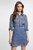 Jupe courte dentelle volants bleu gris femme