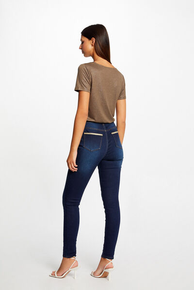 Skinny jeans with metallised strips raw denim ladies'
