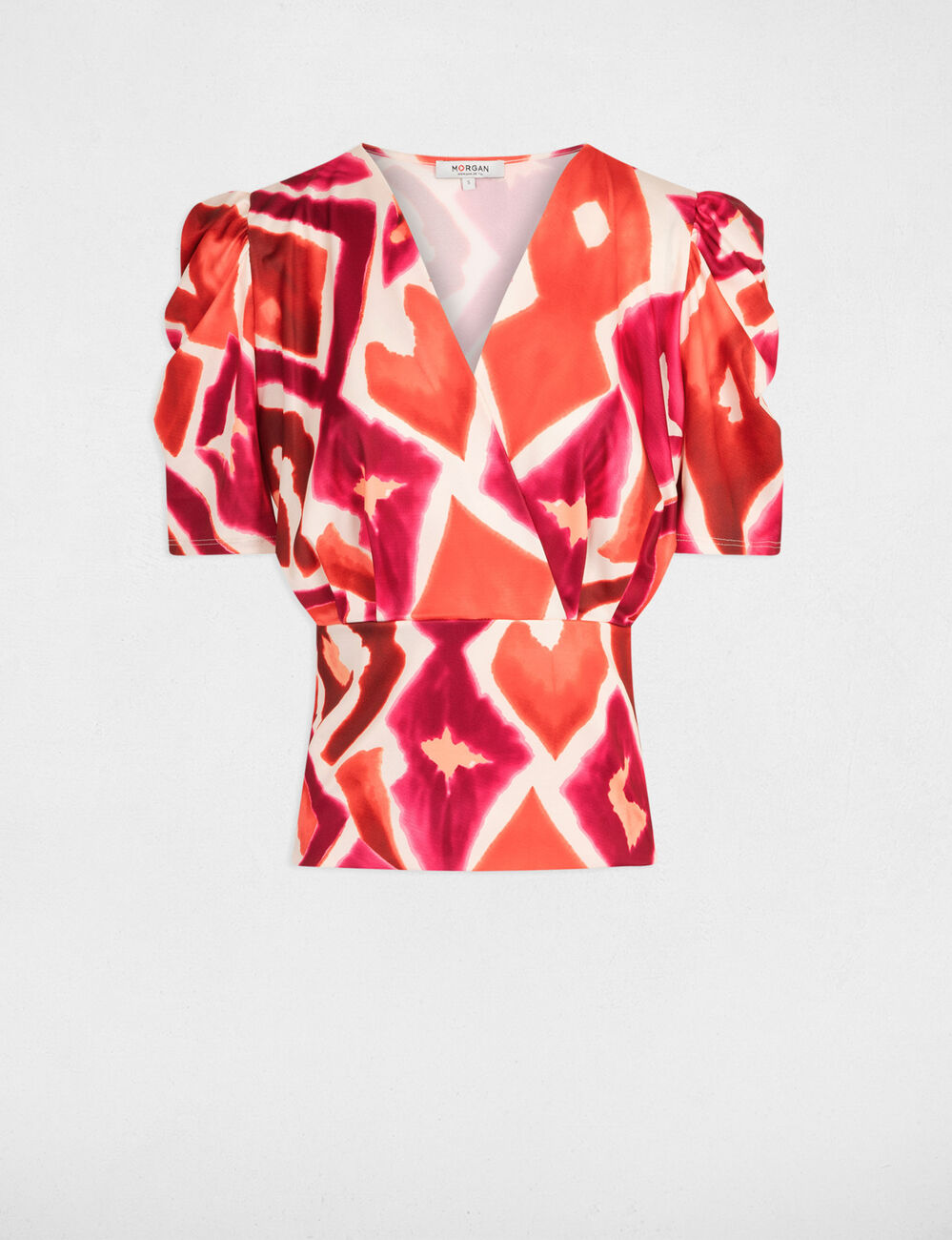 Printed top short sleeves multicolored women
