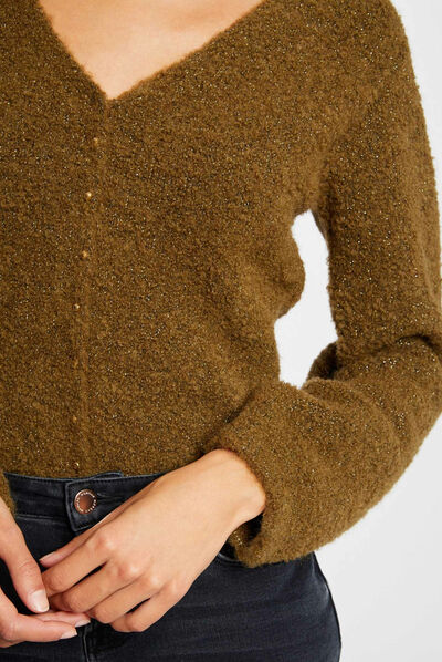 Long-sleeved jumper with V-neck mid-green ladies'