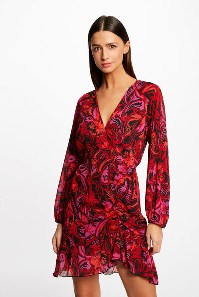 Shirred straight dress vegetal print multico ladies'