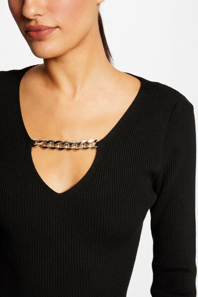 Long-sleeved jumper with chain detail black ladies'