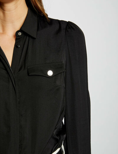 Long-sleeved satin shirt black ladies'
