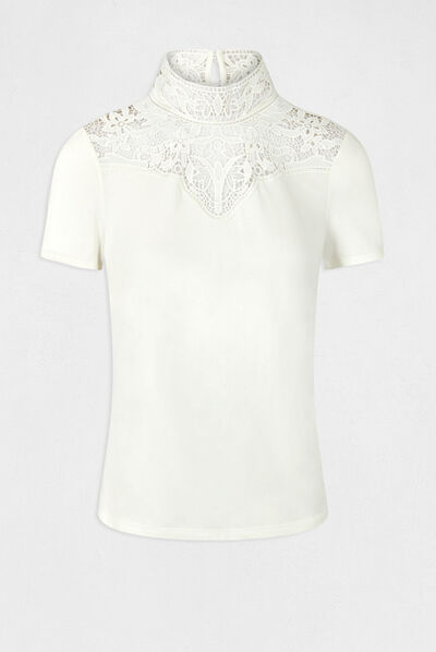 Short-sleeved t-shirt with lace ecru ladies'