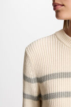 Pull col rond et rayures ivoire femme