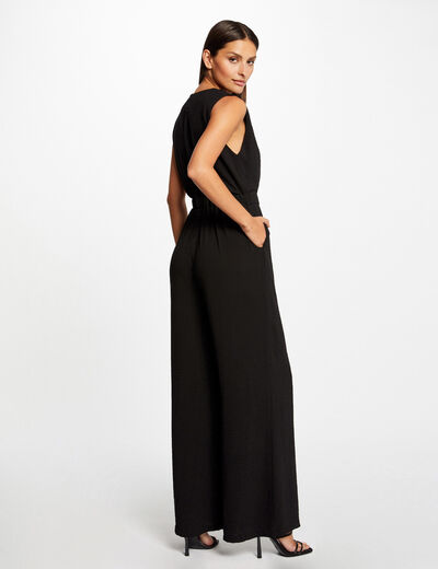 Wide leg jumpsuit with buckle detail black ladies'