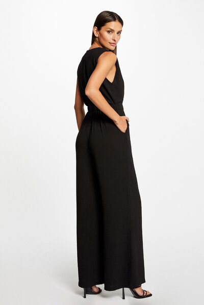 Wide leg jumpsuit with buckle detail black ladies'