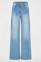 High-waisted wide-leg jeans heavy stone wash denim women