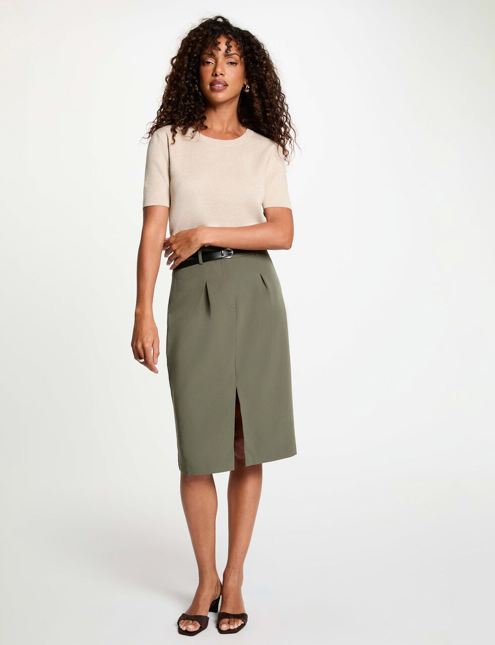 High-waisted pencil skirt khaki green women