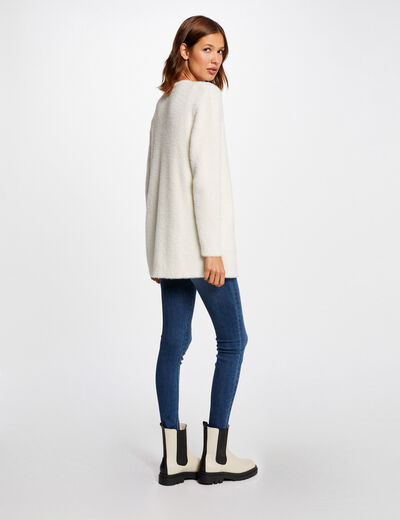 Long cardigan with fluffy knit ivory women