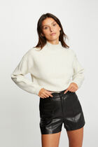 Long-sleeved jumper with buttons ivory women