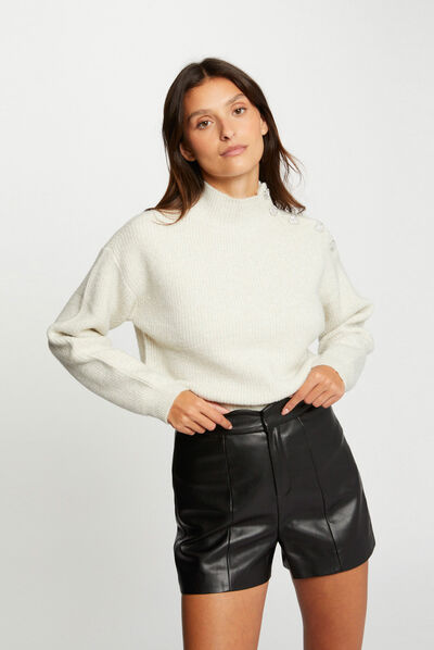 Long-sleeved jumper with buttons ivory ladies'