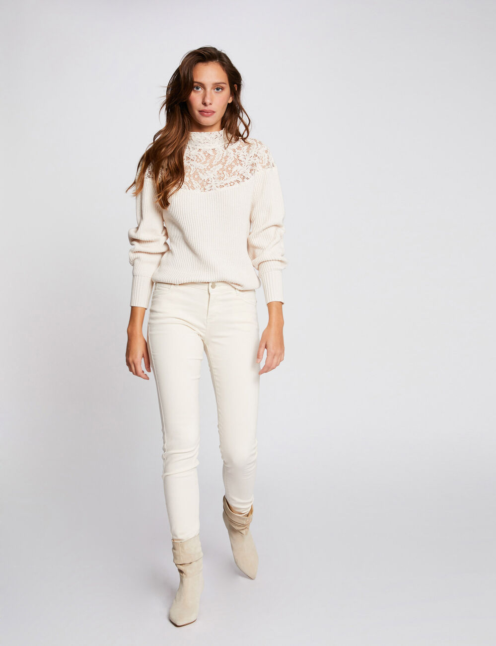 Low-waisted skinny jeans ivory women