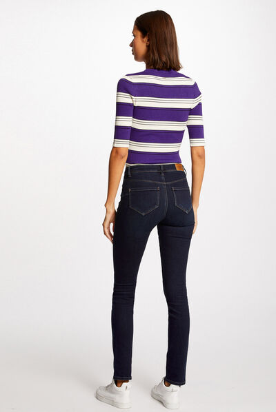 Short-sleeved jumper with stripes purple ladies'