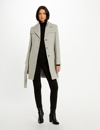 Belted waisted coat light grey ladies'