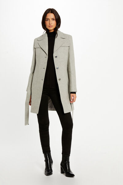 Belted waisted coat light grey ladies'