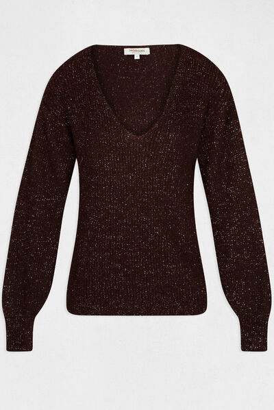 Long-sleeved jumper with V-neck plum ladies'