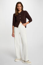 Knitted cardigan round neck dark brown women