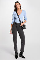 Pull manches longues côtelé détail zippé bleu ciel femme