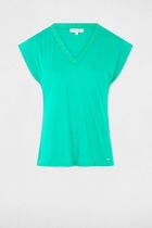 Short-sleeved t-shirt with V-neck emerald green women