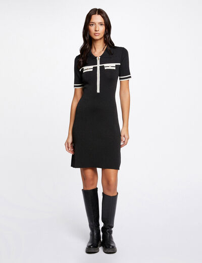 Fitted jumper dress with zipped collar black ladies'