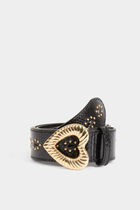 Croc belt heart-shaped buckle black women